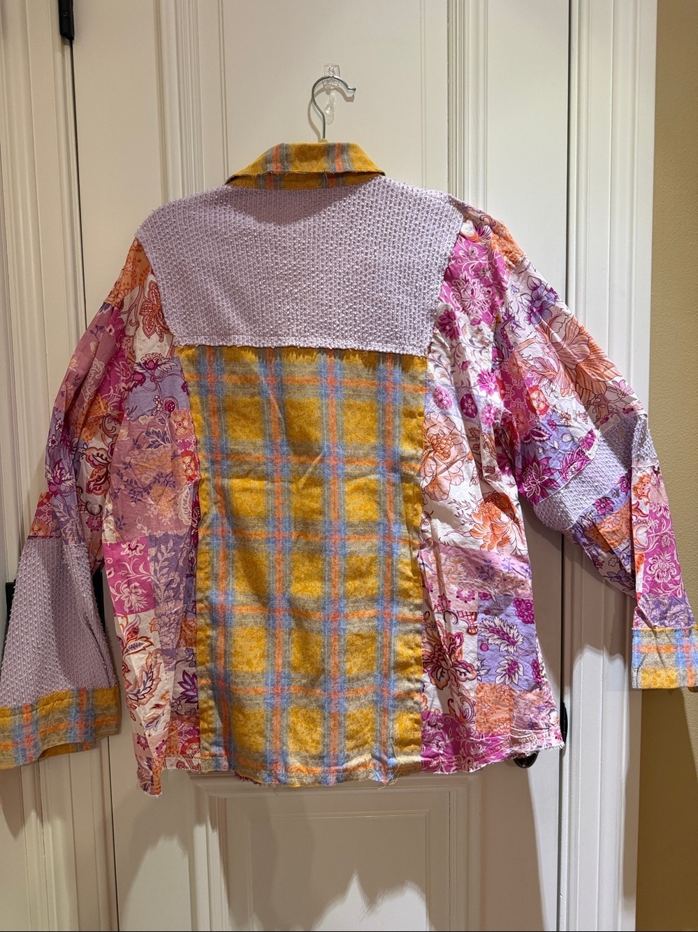 POL Multi Patchwork Button-Down Shacket in Pink, Purple, Gold & Orange-NWOT-Sz M - Picture 6 of 11